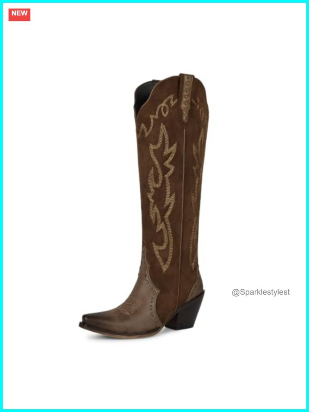wetkiss Women's Knee High Cowboy Boots Flame Embroidered Snip Toe Chunky Heel